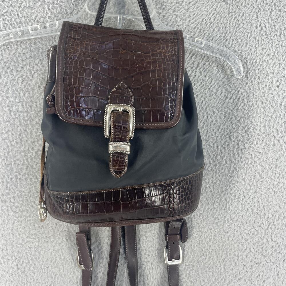 Brighton Backpack Purse Womens Brown Black Croc Embossed Leather Bag Western - Picture 1 of 16